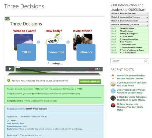 Course Video Page with Questions