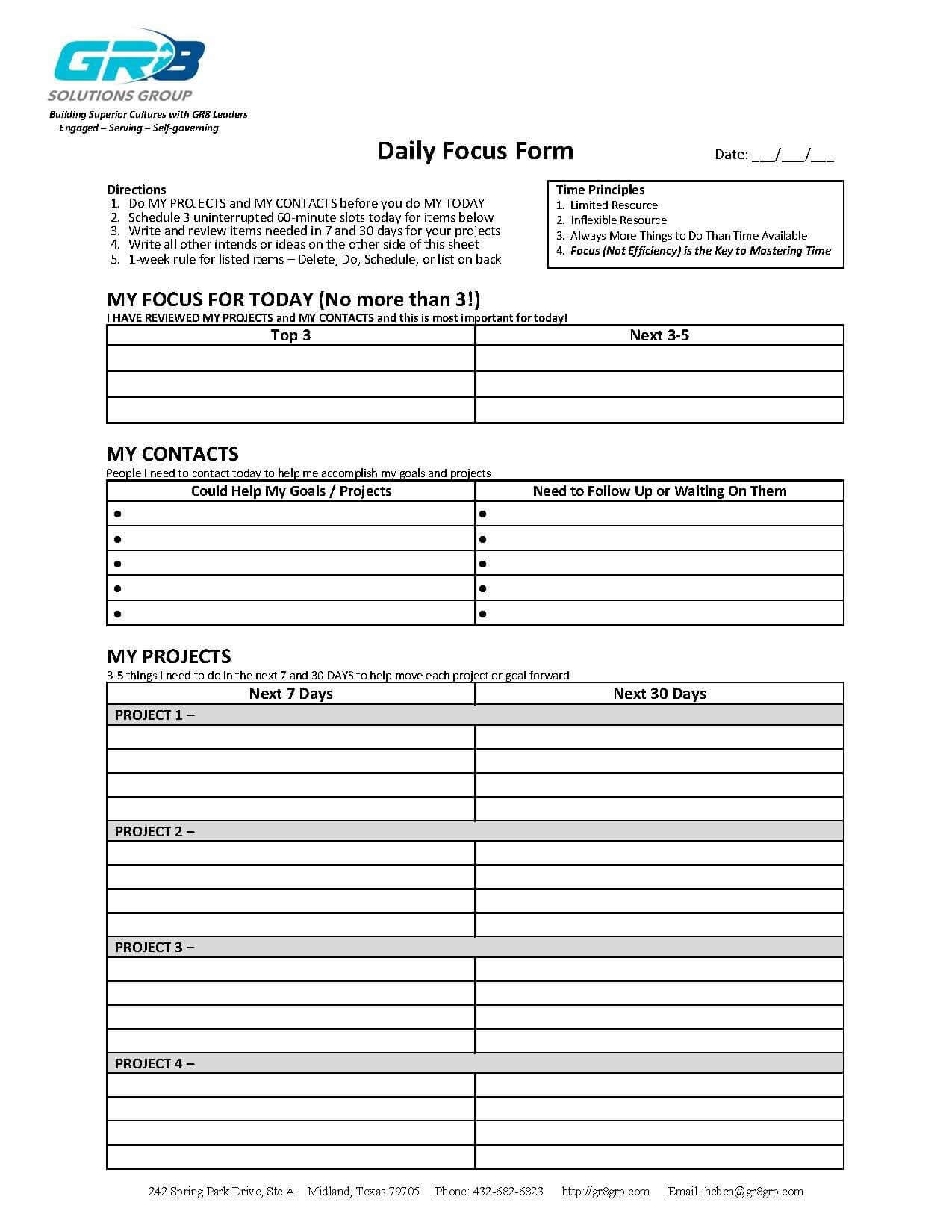 Daily Focus Form